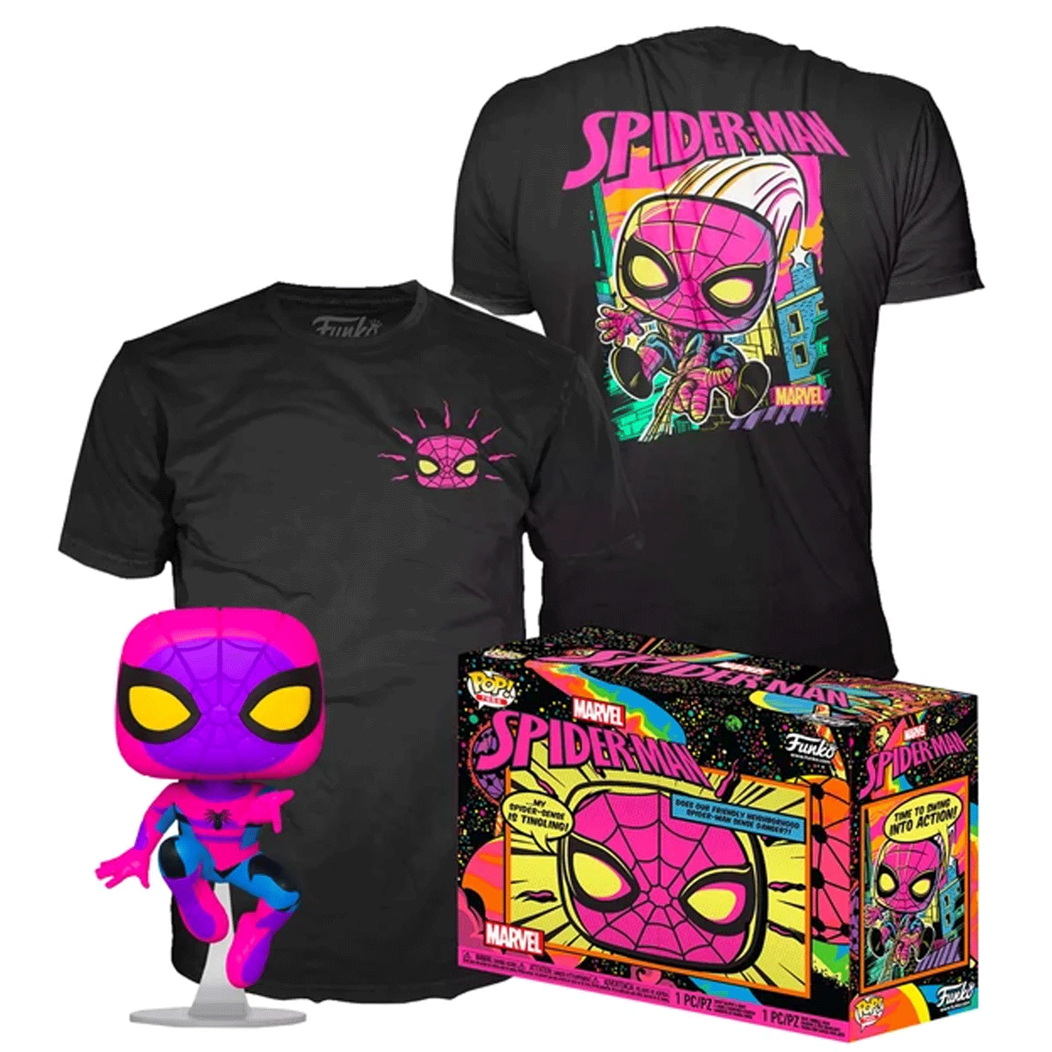 Marvel Spiderman Blacklight Pop! Vinyl and Tee Set - GeekCore