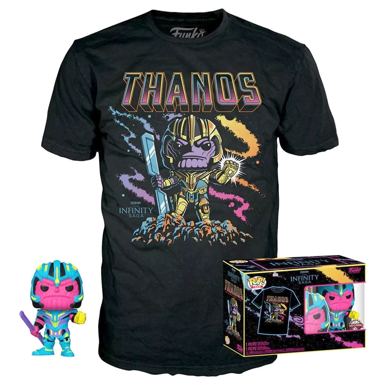 Marvel Thanos Blacklight Pop! Vinyl and Tee Set - GeekCore