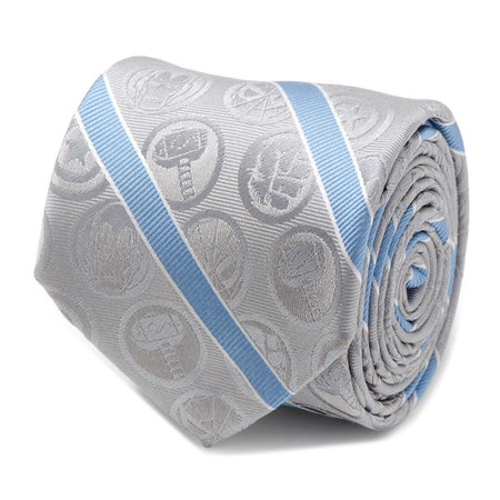 Marvel The Avengers Character Icon Grey and Blue Silk Tie - GeekCore