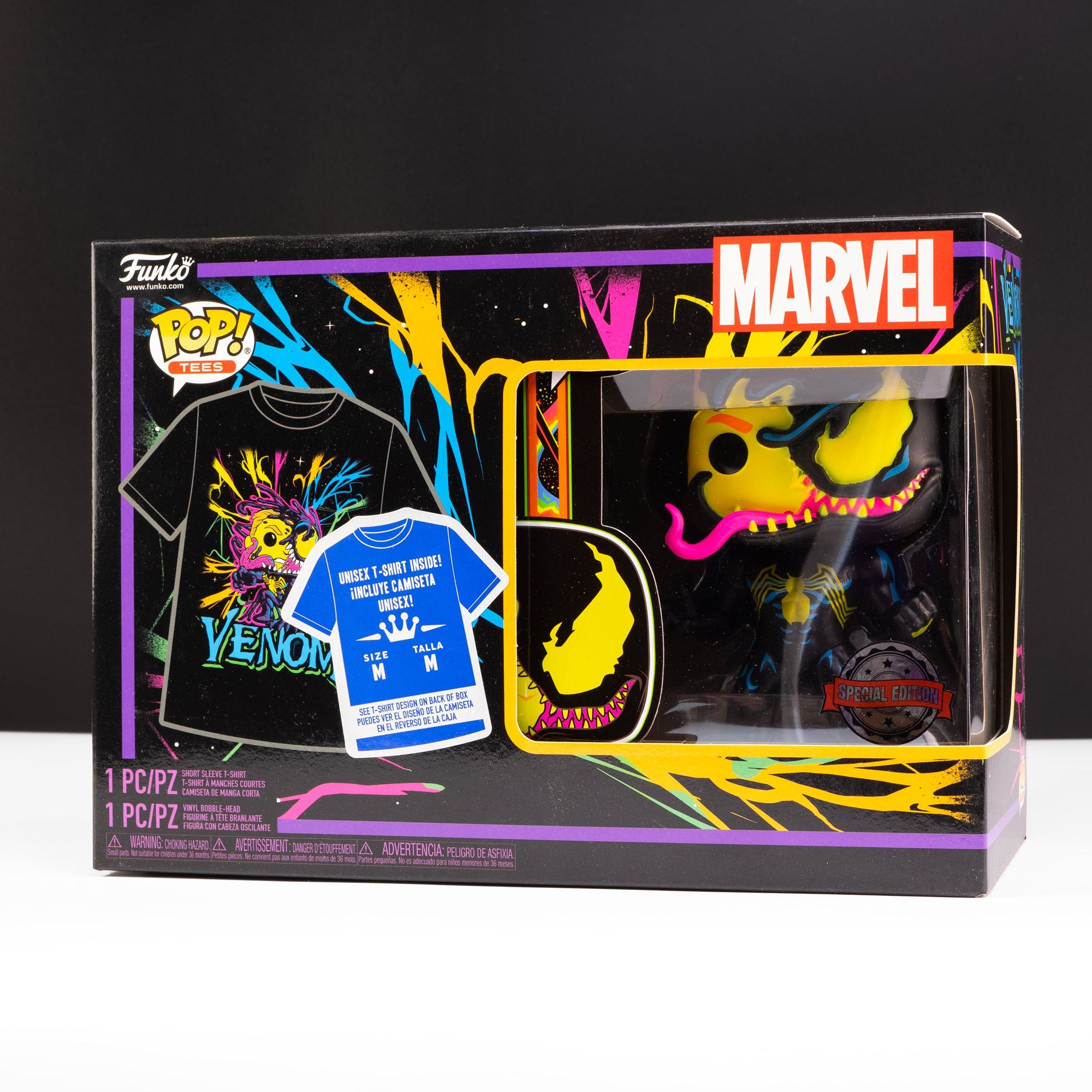 Marvel Venom Blacklight Funko Pop! Vinyl and Tee Set - GeekCore