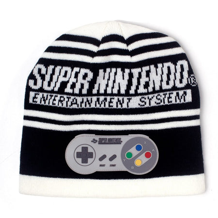 Nintendo Black and White SNES Beanie Hat with Controller Patch - GeekCore