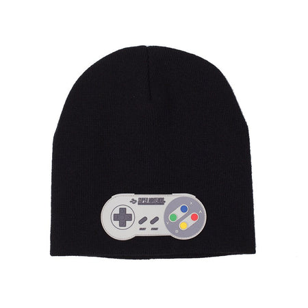 Nintendo Black SNES Beanie Hat with Controller Patch - GeekCore