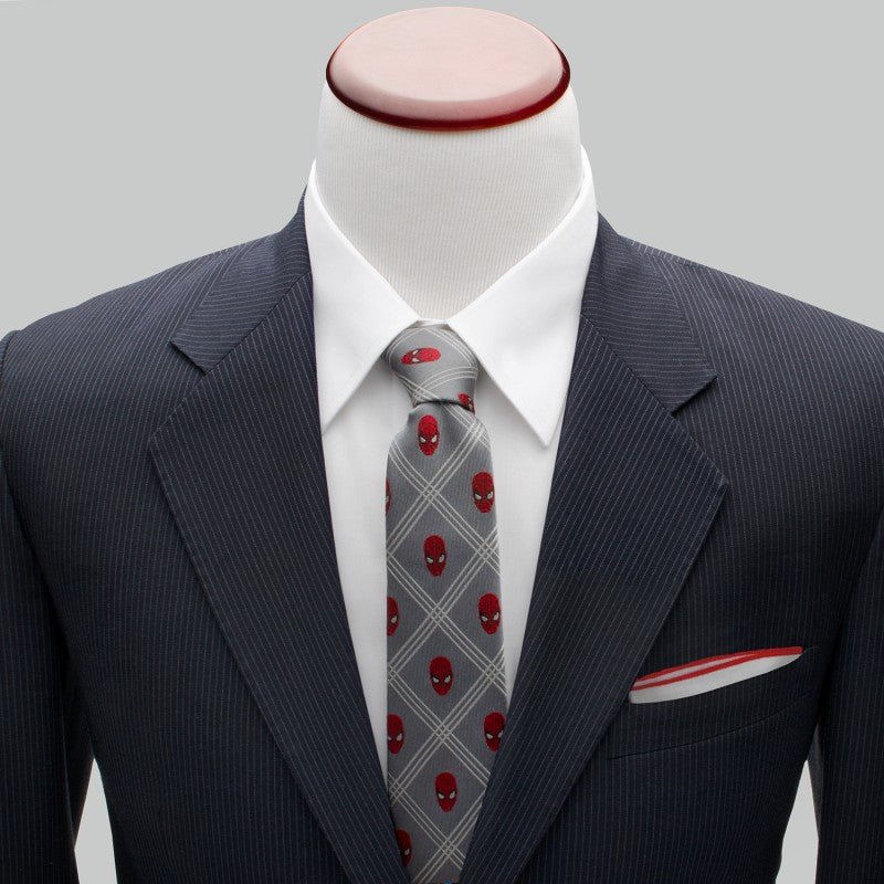 Spider - Man Grey Plaid Silk Tie - GeekCore