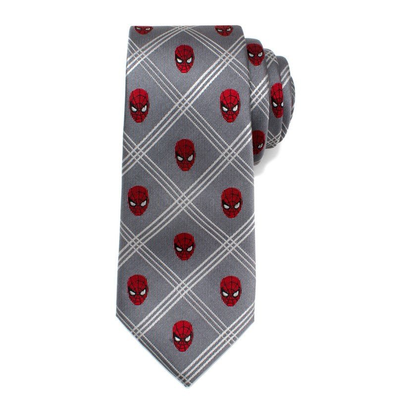 Spider - Man Grey Plaid Silk Tie - GeekCore