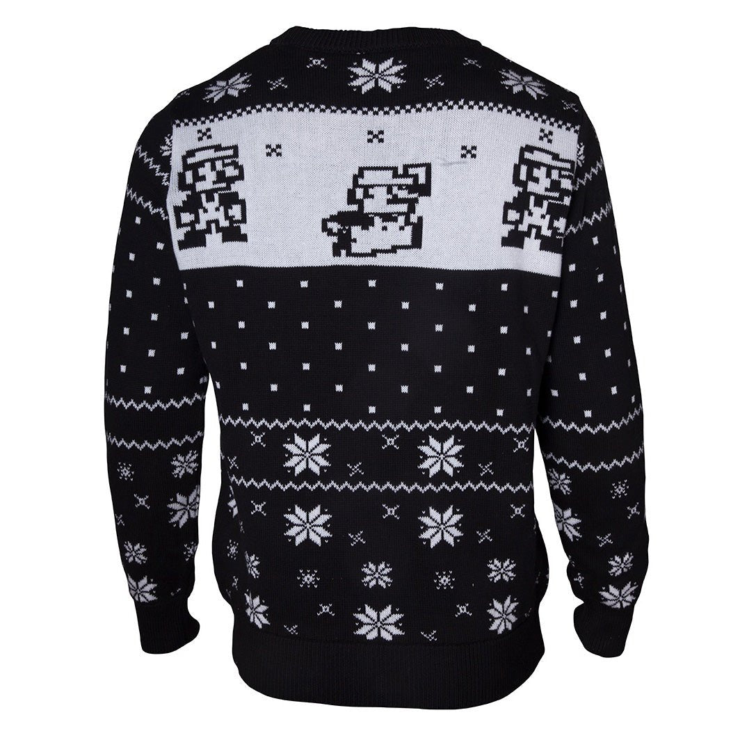 Super Mario Bros 8 - Bit Knitted Christmas Jumper (Black) - GeekCore