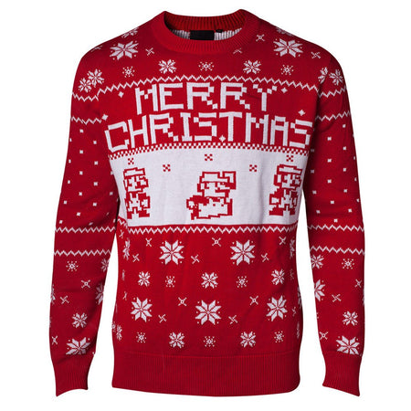 Super Mario Bros 8 - Bit Knitted Red Christmas Jumper / Sweater - GeekCore